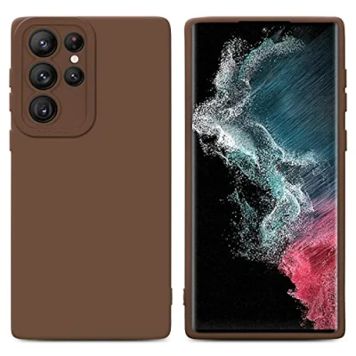 Abbildung von Cadorabo Hülle kompatibel mit Samsung Galaxy S22 ULTRA Schutzhülle TPU Silikon Case Liquid Design Kameraschutz Slim Kratzfest Weiche Gummi Rundumschutz für in Braun