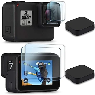 Abbildung von FiTSTILL [6 PCS Displayschutz für Go Pro Hero 7 /Hero HD(2018)/Hero 6/Hero 5 Black, Ultra Clear Schutzglas aus gehärtetem Glas + Objektivschutz Objektivdeckel Zubehör