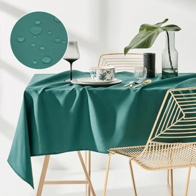 Abbildung von ROOM99 Aura Tischdecke 140 x 260 cm Tischtuch Tafeldecke Fleckschutz Abwaschbar Wasserabweisend Schmutzabweisend Polyester Rechteckig Bankett Dekoration Ganzjährig Flaschengrün