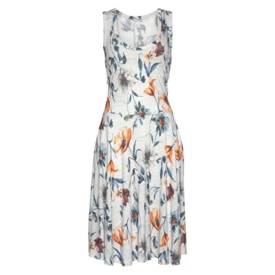 Abbildung von Vivance Jerseykleid, mit Blumendruck und schwingendem Rock, Sommerkleid, Strandkleid