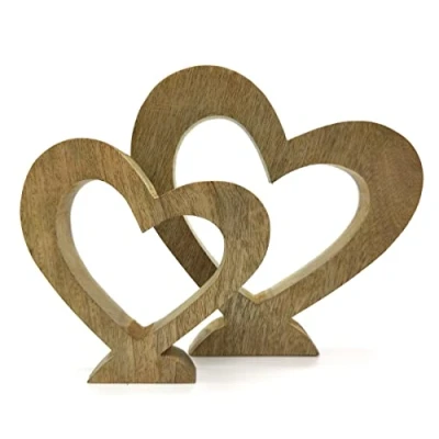 Abbildung von DARO DEKO Holz Herz stehend 2er Set 15cm und 20cm Natur braun