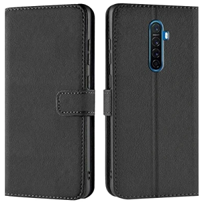 Abbildung von Verco Handyhülle für Realme X2 Pro Hülle, Bookcase Tasche Flipcover Case [Kartenfächer/Aufstellfunktion], Schwarz