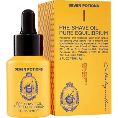 Abbildung von Seven Potions Rasier Öl für Männer — Ideal sensible Haut, beugt Irritationen vor, Reduziert Schnittverletzungen, schütz &amp; pflegt die Gesichtshaut Rein Natürlich, Biologisch, Vegan (30ml)