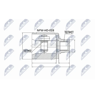 Abbildung von NTY NPW HD 028 Gelenksatz getriebeseitig, Vorderachse rechts, radseitig HONDA: CIVIC 6 Hatchback, Fastback, Stufenheck