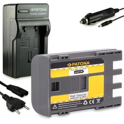 Abbildung von PATONA Set 3in1 Ladegerät + Akku NB 2LH Ersatz für Canon 2L 2L18 BP 2L5 2L12 2L14 Batterie Kompatibel mit EOS 350D 400D G7 G9 MV960
