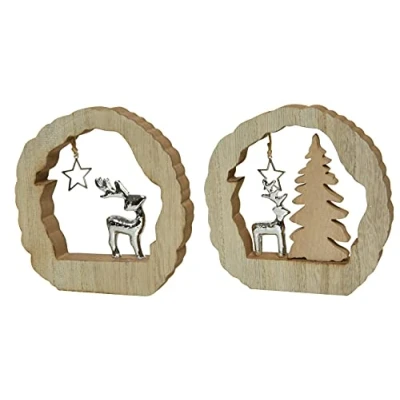 Abbildung von CHICCIE 2 Set Rentier Mangoholz 15cm Weihnachtsdeko Weihnachtsfigur Dekofigur