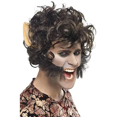 Abbildung von Smiffys Kostüm Perücke Werwolf mit Ohren Halloween und Karneval, Wilde Mähne, große breite Koteletten