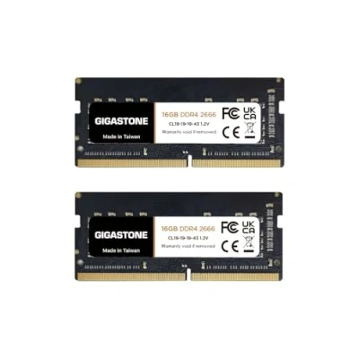 Abbildung von 【DDR4 RAM】 GIGASTONE 32GB Kit (2x16GB) DDR4 2666MHz (2400MHz or 2133MHz) PC4 21300 (PC4 19200/17000) CL19 1.2V SODIMM 260 Pin Unbuffered Non ECC High Performance Notebook Laptop Memory Upgrade