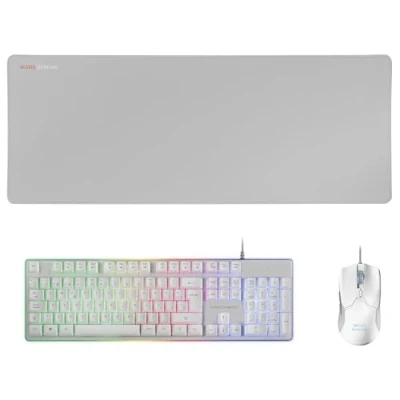 Abbildung von Mars Gaming MCPXWES, Combo Tastatur H Mech FRGB, Ultralight Maus 10000DPI &amp; XXL Mousepad, Weiß, Spanisch Sprache