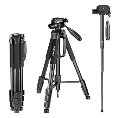 Abbildung von Neewer Tragbarer 177cm Aluminium Legierung Kamera Stativ Einbeinstativ mit 3 Wege Drehgelenk Pan Head für DSLR schwarz