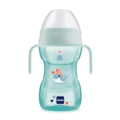 Abbildung von MAM Fun To Drink Cup mit Griffen und hartem Ausguss, ab 8 Monaten, 270 ml, Hellblau