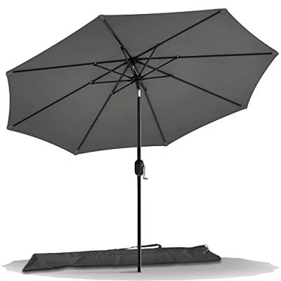 Abbildung von VOUNOT Sonnenschirm 270 cm mit Kurbelvorrichtung, Knickbar, Sonnenschutz UV Schutz, Balkonschirm Gartenschirm Marktschirm Schutzhülle, Grau