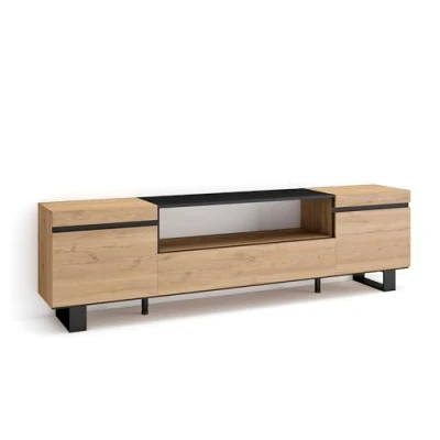 Abbildung von Skraut Home TV Schrank, Lowboard Für Wohnzimmer und Esszimmer 200x57x35cm Geräte bis zu 80&quot; Industriedesign Moderner Stil Eiche Schwarz