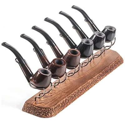 Abbildung von Hölzerne Tabakpfeifen Stand Rack Zigarrenschachtel Tabak Rohrständer für 6 Pfeifen Tabak/Rauchzubehör Pfeifenhalter Black