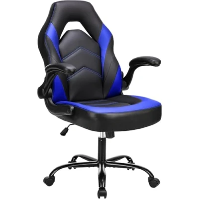 Abbildung von DUMOS Gaming Stuhl Ergonomischer Sessel, Verstellbarer Drehbarer Gamingstuhl aus PU Leder mit klappbaren Armlehnen, Geeignet für Zuhause, Büros usw(Schwarz Blau)
