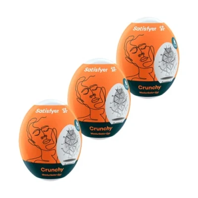 Abbildung von Satisfyer Masturbator Egg, Struktur Riffle, hydro aktives TPE, kein Gleitgel nötig, zum einmaligen Gebrauch, Stil: 3x Set Chrunchy