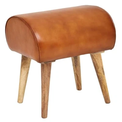 Abbildung von FineBuy Sitzhocker Echtleder/Massivholz 45 x 53 40 cm Moderner Lederhocker, Kleiner Holzhocker Gepolstert, Turnbock Hocker mit Leder Bezug