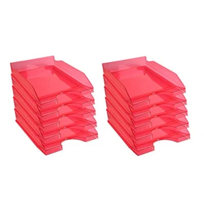 Abbildung von Exacompta 12354D 10er Pack Premium Briefablage Ecotray DIN A4. Ideale Briefkörbe für Ihre Organisation. Robuste und stapelbare Ablagekörbe himbeer transluzent