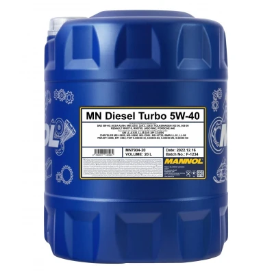 Abbildung von Mannol Diesel Turbo 5W 40 20l Motoröl MN7904 20 VOLKSWAGEN: Golf 5 Schrägheck, 4 Passat B7 Variant, MERCEDES BENZ: C Klasse Limousine
