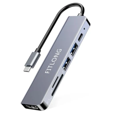Abbildung von FITLONG USB C Hub, Adapter kompatibel mit MacBook Pro/Air Adapter, 6 in 1 4K HDMI Ausgang, SD/TF Kartenleser, 100W PD, Laptop und andere Typ Geräten