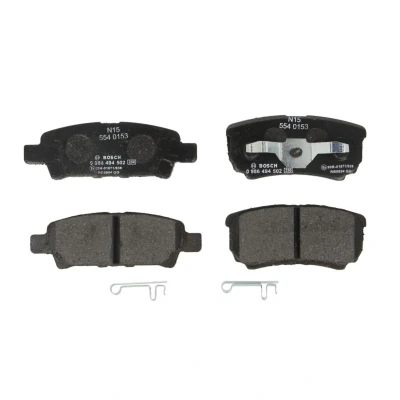 Abbildung von BOSCH 0 986 494 502 Bremsbelagsatz Low Metallic mit akustischer Verschleißwarnung Kolbenclip MITSUBISHI: Lancer 7 Kombi, 8 Limousine