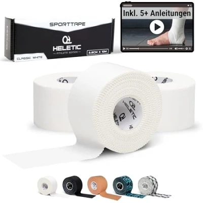 Abbildung von HELETIC Sporttape 3,8cm x 10m Athlete Edition Tape mit extra starker Klebkraft, leicht abreißbar &amp; wasserabweisend (White (3 Rollen))