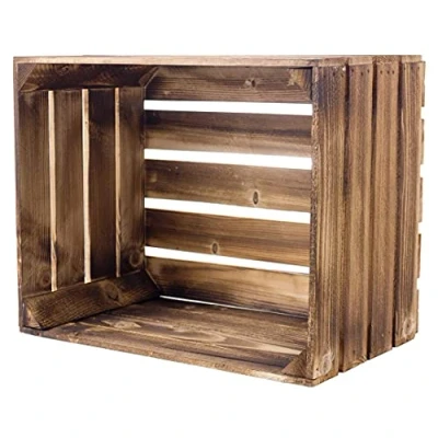 Abbildung von Kontorei® geflammte/braune Apfelkisten 50cm x 40cm 30cm 1er Set Holzkisten Weinkisten Obstkiste Kiste Box