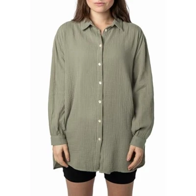 Abbildung von Sublevel Lange Hemdbluse, Damen, Größe: M/L, Green