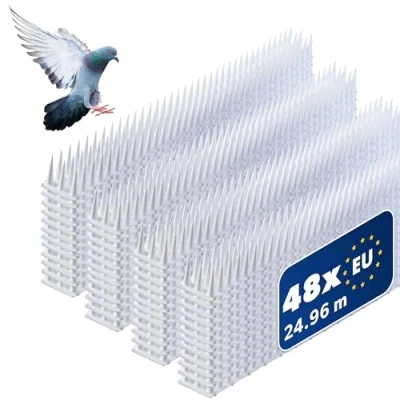 Abbildung von KADAX 48 Stück Vogelabwehr Spikes, Kunststoff, 51x4x3,5 cm, 3 reihig, für Tauben, Katzen, Marder, Zaun, Balkon, Dach, Fensterbank, robust und wetterbeständig, frei zuschneidbar, Weiß