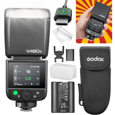 Abbildung von GODOX Blitz V480C Kamera Flash, V480 C Touchscreen Speedlite, GN50 TTL HSS 1/8000s Sync Blitzgeräte, Kompatibel mit Canon R6 Mark II R10 R7 R100 EOS R R5 RP R8 M50 600D 90D 700D 750D