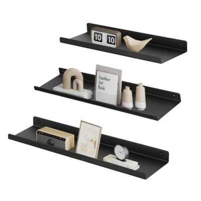 Abbildung von SONGMICS Wandregale aus Metall, 6er Set, Schweberegale, Industrie Design, Wandboards, für Dekos, Schlafzimmer, Küche, Badezimmer, Wohnzimmer, unterschiedliche Layouts, schwarz LFS012B02