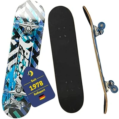 Abbildung von BEST SPORTING Skateboard A7 Street für Kinder &amp; Anfänger mit ABEC 7 Kugellagern Rutschfestes lagiges Ahorn Deck 100 kg belastbar Cooles Design (Street Blue)