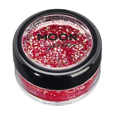 Abbildung von Streuer mit schillerndem Glitter von Moon 100% kosmetische Glitzer für Gesicht, Körper, Nägel, Haare und Lippen 5g Kirschrot