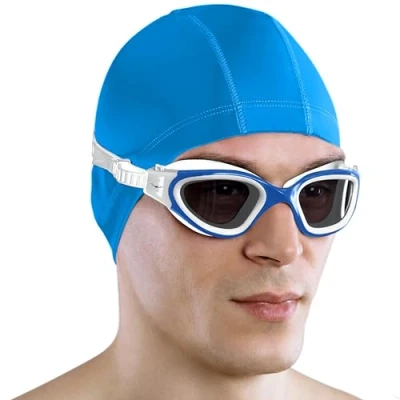 Abbildung von AqtivAqua Polarisiert Schwimmbrille Herren Damen Schwimmbrillen Erwachsene Kinder DX P (Blau weiß, Polarisiert)