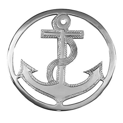 Abbildung von linoows Topf Untersetzer mit Anker, maritimer Topfuntersetzer aus vernickeltem Messing