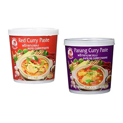Abbildung von Cock Brand Probierset Currypasten 2er Pack (2 x 400g) 2 Sorten, je 1 Dose Rote, Panang Currypaste