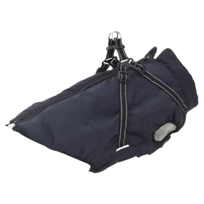 Abbildung von vidaXL Hundemantel mit Geschirr Wasserdicht Marineblau L52, Winter, Hundejacke Geschirr, Welpenmantel