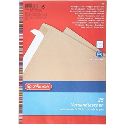 Abbildung von Herlitz Versandtasche C4 90 g Haftklebend, Recyclingpapier, blauer Engel, 25 er Packung, eingeschweißt, braun (50 Stück, Single)