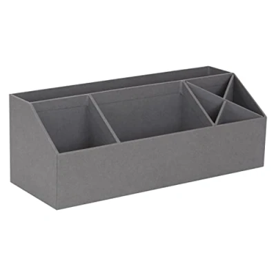 Abbildung von BIGSO BOX OF SWEDEN ELISA Schreibtisch Organizer mit 4 Fächern, Ordnungssystem für Zettel, Büroklammern, Stifte usw. Sortierkasten aus Faserplatte und Papier in Leinenoptik grau