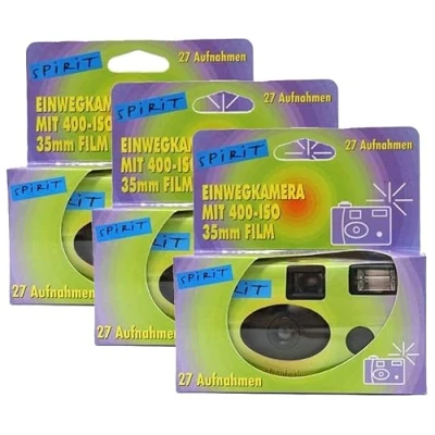 Abbildung von 3X 1A PHOTO PORST Einwegkamera Edition Spirit in grün, bunt, mit Blitz, Batterien und Film (3er Pack, je 27 Aufnahmen)