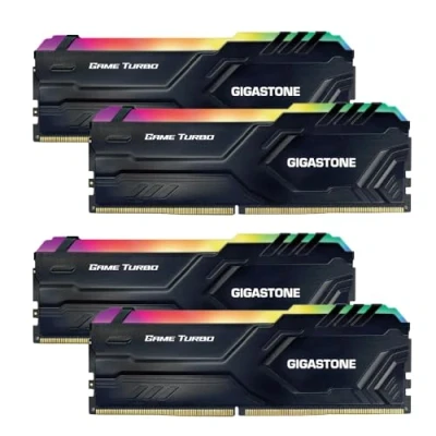 Abbildung von 【RGB DDR4 RAM】 GIGASTONE Game Turbo 64GB Kit(4x16GB) 3200MHz PC4 25600 CL16 18 40 Intel XMP 2.0 AMD Ryzen 1.35V UDIMM 288Pin Nicht ECC ungepuffert Desktop Hochleistung Arbeitsspeicher Black