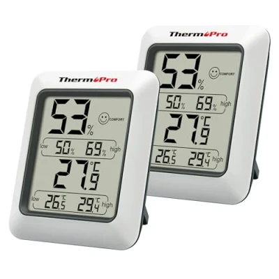 Abbildung von ThermoPro TP50 Digitales Hygrometer, Innen Thermometer, Raumthermometer und Feuchtigkeitsanzeige, mit Feuchtigkeits Temperaturmonitor, 2 Stück