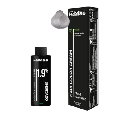 Abbildung von Femmas Haarfarbe Set Superaufheller Ultra Asch 901 S I Hair Color Cream 100ml + Oxycreme 1.9% Permanente Haar Coloration Entwickler Schonend &amp; langanhaltend Salon für Zuhause