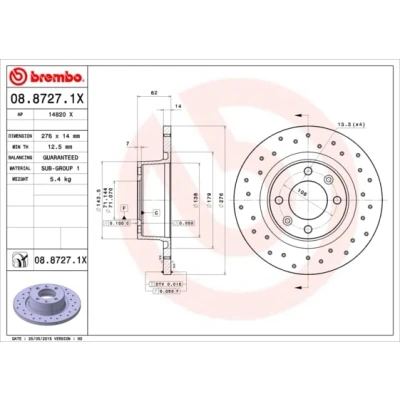 Abbildung von BREMBO XTRA LINE 08.8727.1X Bremsscheibe 276 14 4 voll, gelocht beschichtet CITROËN: C5 III Kombi, 3, I Schrägheck