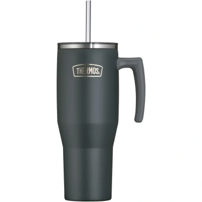 Abbildung von THERMOS REFRESHING SERIES Isolier Trinkbecher 1,1l schwarz matt, Tumbler mit Strohhalm und Griff für unterwegs, Arbeit oder zu Hause, geschmacksneutraler doppelwandiger Edelstahl