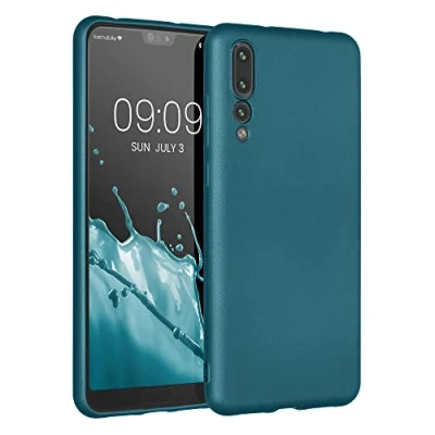 Abbildung von kwmobile Handyhülle kompatibel mit Huawei P20 Pro Hülle weiche Silikon Case metallisch schimmernd in Metallic Karibikblau