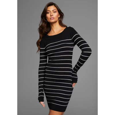 Abbildung von Laura Scott Strickkleid mit Glitzer Streifen und Schulterknöpfen NEUE KOLLEKTION