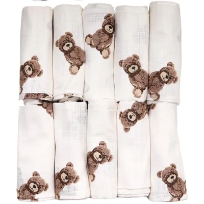 Abbildung von FENSILO Baby Mullwindeln Mulltücher Spucktücher 10er Pack 70x80 cm für und NeugeboreneMusselintücher Jungen MädchenSpucktücher aus BaumwolleReinigenAbwischen Abdecken 03