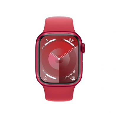 Abbildung von Apple Watch Series 9 45mm Rot (Rotes Silikon Armband M/L)