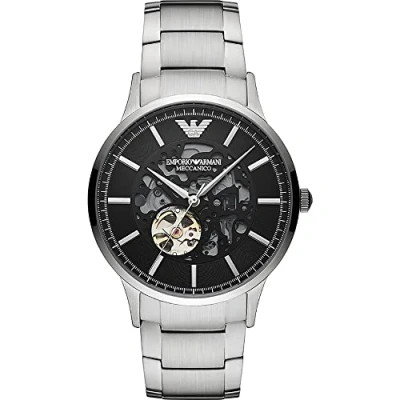 Abbildung von Emporio Armani Herren Automatik 3 Zeiger Edelstahluhr, 43 mm Gehäusegröße mit Edelstahlarmband